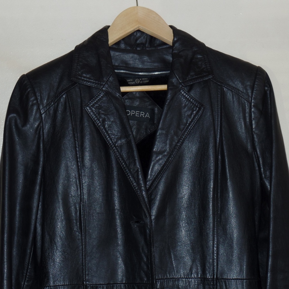 Womens  Black Leather Coat